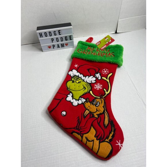 Dr Seuss The Grinch Max Christmas Stocking 22" Red Green Fleece Felt New - Picture 5 of 7